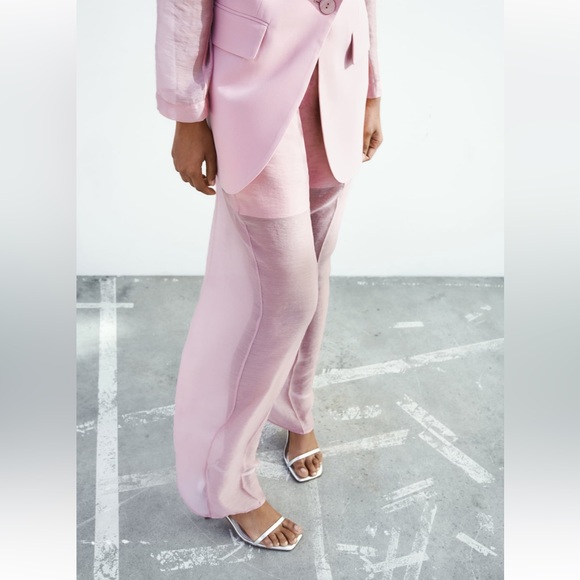 ZARA 2 PIECES SET MIXED ORGANZA BLAZER AND MIXED ORGANZA STRAIGHT LEG PANTS - Picture 15 of 16
